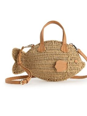 LC Lauren Conrad Woven Fish-Shaped Crossbody Bag in Natural Tan NWT